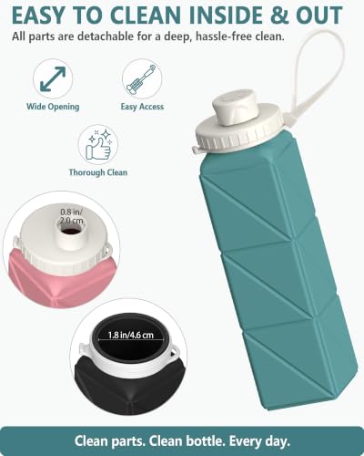 BEAUTAIL Collapsible Water Bottles 21oz/610mL, Silicone Travel Water Bottle - color: Blue+Pink+Starlight