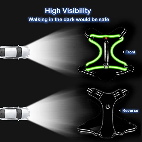 Light Up Dog Harness, Rechargeable LED Dog Vest for Night Walking - color: Black-Green, size: L