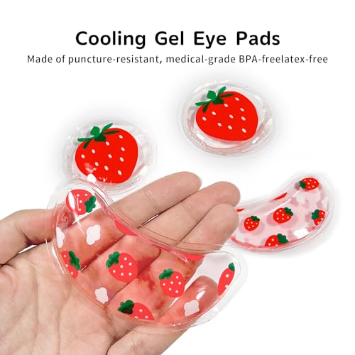 4PCS Gel Eye Ice Pack Set Reusable, Cold and Hot Compress for Eyes - color: Strawberrys