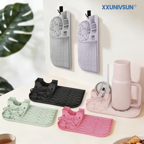 Bottle Drying Rack for Stanley, Water Bottle Drain Pad for Owala Thermos Cups, Space Saving Drainer Stand Mat, Silicone Kitchen Counter Racks, Small Tumbler Drainer (Black) - color: Black