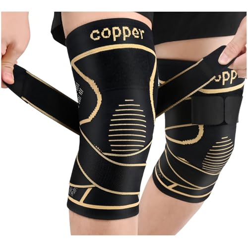 JHVW Copper Knee Brace for Women Men 2-Pack, Knee Compression Sleeve with Straps, Knee Braces for Knee Pain, Knee Support for Running Working - size: Small