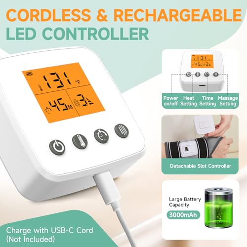 Rechargeable Heated Wrist Massager for Pain Relief - 3 Heat Levels & 3 Vibration Modes, Heat Therapy Wrap for Carpal Tunnel, Tendonitis, Sprains, Swelling, Auto Shut-Off Hand Warmer