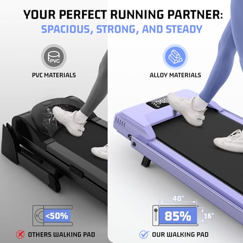 FUNMILY Upgrade Walking Pad Folding Treadmill with 12%/15% Incline & Handle Bar, 3.5HP Foldable Under Desk Compact Treadmills for Home/Office/Gym, 400+lb Capacity, Shock Absorption - color: Noble Purple