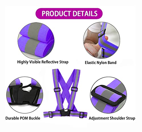 Running Reflective Vest Gear 3 Pack, Adjustable Safety Vest High Visible Reflective Belt Straps Night Walking Vest - color: Green,Black,Purple
