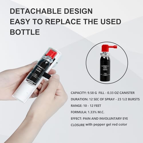 Personal Safety Alarm and Pepper Spray Combo for Women self Defense - Max Strength Pepper Gel & 130 dB Siren & Strobe Lights, Flip-top Safety Cap & UV Marking, Spray Canister Replaceable (White) - color: White