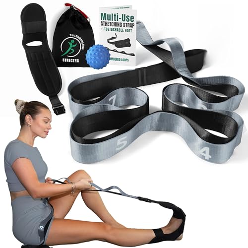 Stretch Strap with Loops Physical Therapy - Full Body Exercise Straps for Stretching with Detachable Foot - Leg & Calf Stretcher for Plantar Fasciitis, Physical Therapy, Pain Relief, and Flexibility - color: Grey
