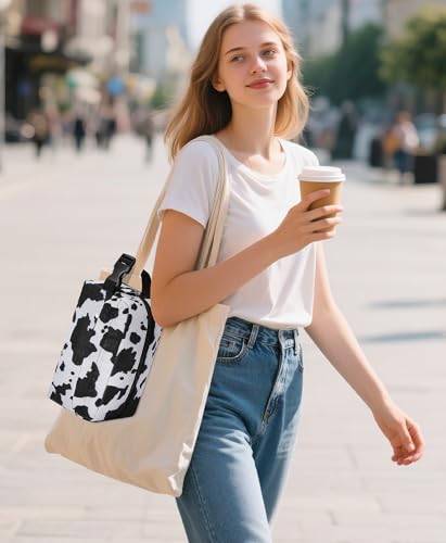 Small Insulated Lunch Bag: Reusable Small Lunch Box, Mini Soft Cooler Bag - color: Cow Print