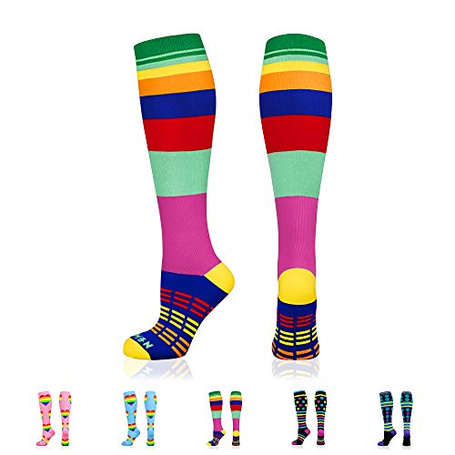 NEWZILL Medical Compression Socks for Women & Men Circulation 20-30 mmHg for Running Athletic Travel Flight Nurses Rainbow Stripes LGBTQ（XXL）