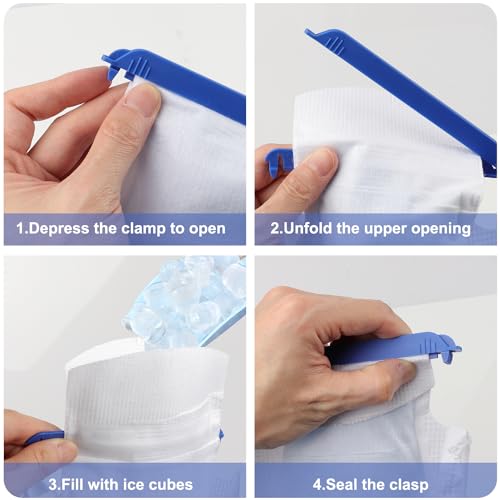 5 Pack Refillable Ice Bags with Clamp Closure 6-1/2 x 14 Reusable Medical ice Packs for Injuries Easy Filling Hospital Icepack with Soft Outer Covering with Leak Proof Closure, Super Soft Inner Layer - size: 5 Pack