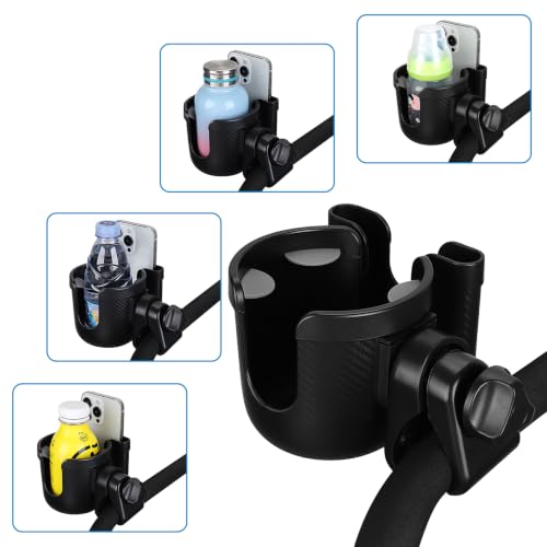 Accmor Stroller Cup Holder with Phone Holder, Bike Cup Holder, Walker Scooter Wheelchair Cup Holder Attachment, Universal Cup Holder for Uppababy Graco Strollers - color: All Black Carbon Fiber Texture