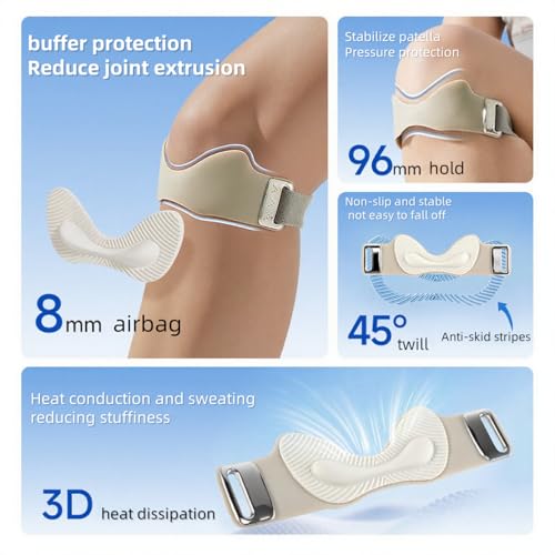 Airbag patellar tendon support Strap, Adjustable breathable anti slip Knee Brace for Tendonitis Pain knee Relief Exercise, run, hike,play ball, high jump, climb,ride 2 Packs (Gray-2pc) - color: Gray-2pc