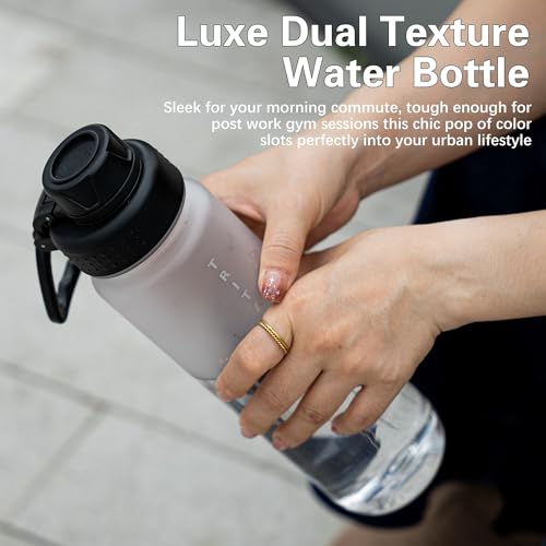 OLDLEY 32 oz Water Bottle with Handle, BPA-Free Tritan Reusable Sports Water Bottle with Leak-Proof Dust Lid, Wide Mouth, Cup Holder Friendly, Half Frosted Clear Bottle for Gym, Travel, Work,Clear - color: Clear