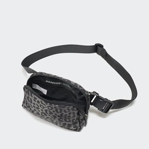 Pander Nylon Fanny Pack for Women, Two-Way Zipper Crossbody Bag - color: Grey Leopard