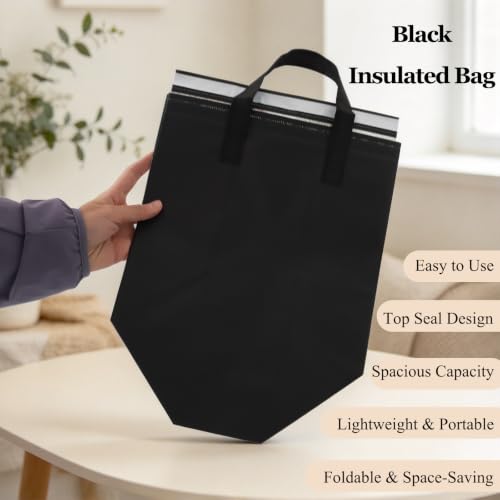 12Pcs Disposable Insulated Lunch Bags Thermal Cooler Bag Grocery Bags Black - color: Black, size: 10.24"(H) x 10.24"(L) x 6.7"(W)