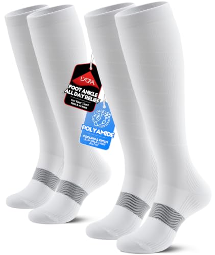 Compression Socks Women & Men for Nurse Travel Flying Running Cycling - color: White, size: Large-X-Large