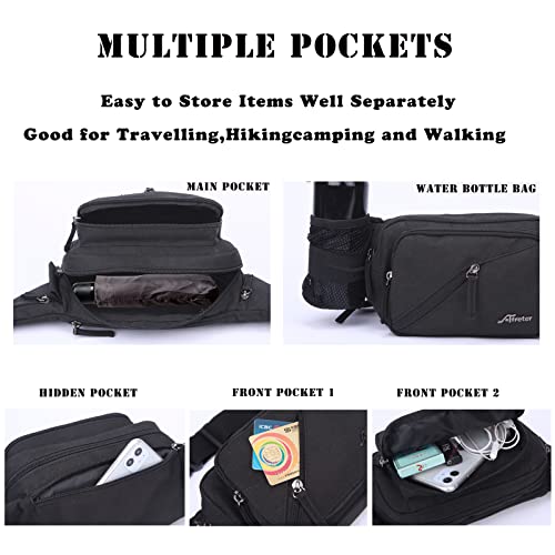 Fanny Pack for Men&Women with Shrinkable Bottle Cages,Waist Pack Bag Hip Bum Bag with Adjustable Strap for Outdoors Workout Traveling Casual Running Hiking Cycling Fishing (Navy-Blue-1)