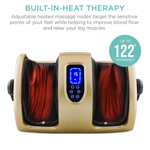 Best Choice Products Shiatsu Foot Massager with Heat for Plantar Fasciitis & Neuropathy, Kneading Foot & Calf Massager with Remote, 360° Adjustable Handle, Rolling & Compression Massage - Gold - color: Gold