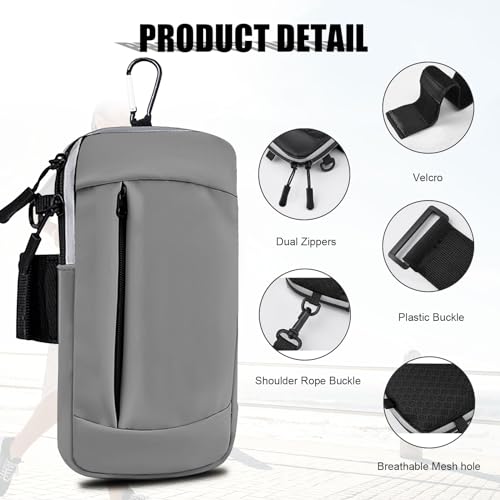 Phone Holder for Running Armband,Cell Phone Purse Small Crossbody Bags for Women Men Kids,iPhone 17 16 16e 15 14 13 12 11 Pro Max Xs Xr X Plus Mini Galaxy Ultra S26 S25 Note Bag Gym Arm Bands - color: 04-Grey with Crossbody Strap&Hook