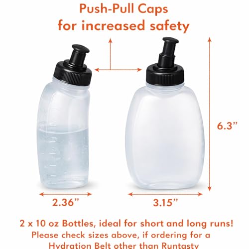 Runtasty 10 oz BPA-Free Water Bottles – 2-Pack Replacement for the Winner’s Hydration Belt, Push-Pull Caps, Spill-Proof Design, Fully Compatible with Most Fuel Belts for Running, Hiking & Cycling