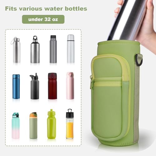 Crossbody Water Bottle Holder with Strap, Phone Pocket(Green, 32, Ounces) - color: Green