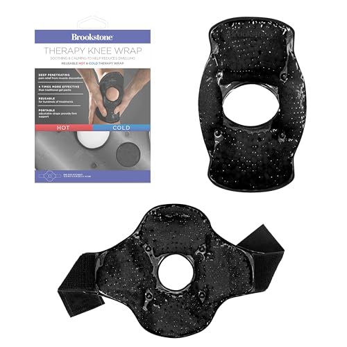 Brookstone Knee Ice Pack Wrap with Silica Beads - Hot & Cold Therapy for Pain Relief - Reusable Ice Packs for Knees for Swelling, Injuries & Post-Surgery Recovery,Ideal Mothers Day Gift - color: Midnight Black