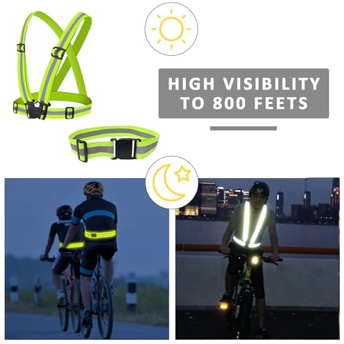 Reflective Vest - Running Vest Reflector, Reflective Running Vest with Safety Straps, High Visibility Reflector - color: A2-6pcs Green Kit
