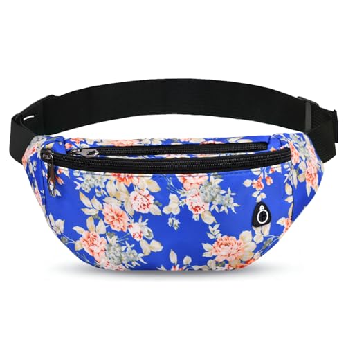 Fanny Pack for Women Men,Crossbody Water Resistant Sports Waist Bag Pack - color: 1pack-blueflower