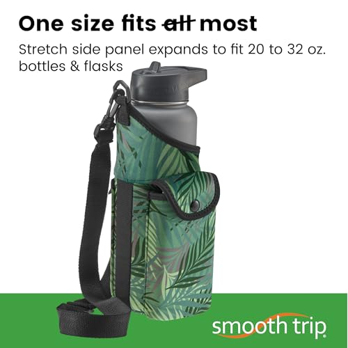 Smooth Trip Insulating Neoprene Water Bottle Carrier With Strap and Phone Pocket (Fern Pattern) - color: Fern Pattern