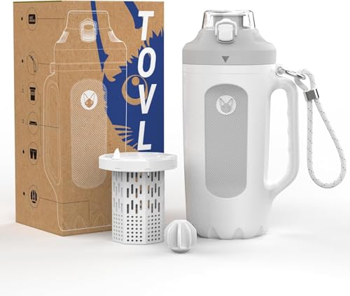 32oz Insulated Water Bottle Multi-Function Sports Jug with Handle & Magnetic Blender - Leak Resistant for Baseball Football Gym & Outdoor Activities (Pure White & Light Gray) - color: Pure White & Light Gray