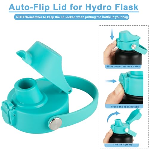 Auto Spout Lid for HydroFlask Wide Mouth Sport Water Bottles, Replacement Lid for Hydro Flask Wide Mouth 12, 16, 18, 32, 40, 64oz, Chug Lid with Flexible Handle, Button Lock, Black - color: Blue