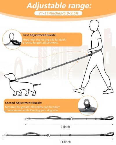 Hands Free Dog Leash, Multifunctional Crossbody Dog Leash - color: Gray, size: Large-5.9-9.5ft