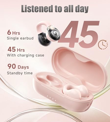 Kinglucky i21 Open Ear Clip On Earbuds Wireless Bluetooth Ear Clip Headphones with Mic,Noise Cancelling, Waterproof IPX4,for Small Ears,Perfect for Running,Sports,Glasses Wearers (Pink) - color: Pink