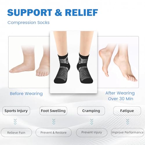 IRAMY Ankle Compression Socks Women Men Plantar Fasciitis Relief 3/5 Pairs - color: Dark Grey(3 Pairs), size: Medium