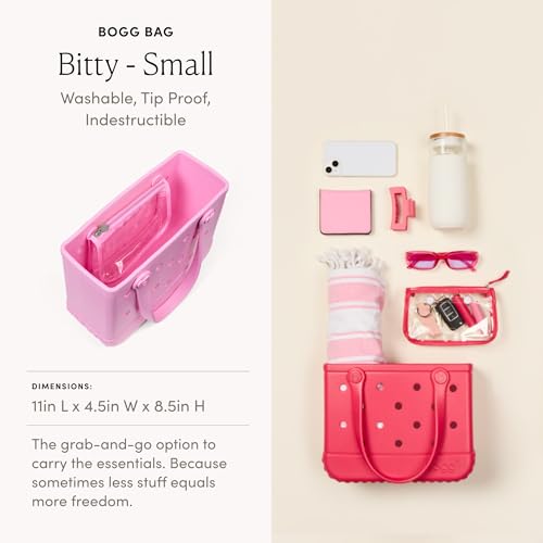 BOGG BAG Bitty Small Tote – 11” x 8.5” x 4.5” – Essential Bags for Beach, Pool, Boat, Sports, Tailgating, Cruise, Travel - color: Pink Taffy Cutout Hearts