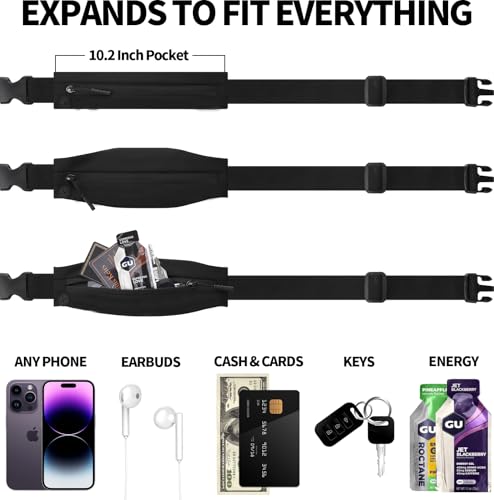 USHAKE Slim Running Belt Women Men, Bounce Free Fanny Pack Phone Holder - color: Black Nude