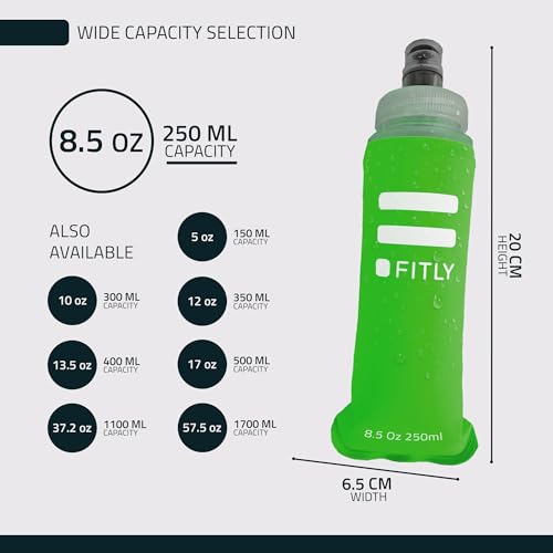 FITLY Soft Flask Running Water Bottle - Collapsible Hydration Flask - color: Green, size: 8.5 Ounces