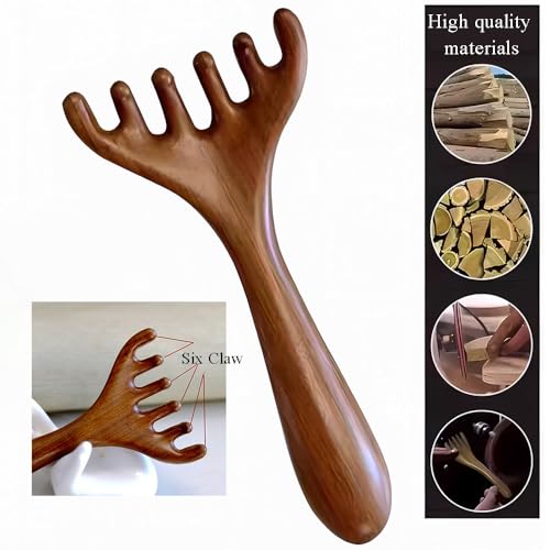 OULIGET Natural Wooden Gua Sha Tool,Wooden Gua Sha Scraping Massage Tool,Long Handle Sandalwood Six Claw Antler Massager,1 Pieces - style: Gua Sha Comb