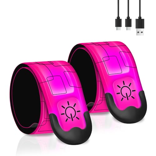 2PCS LED Armband Rechargeable for Running and Walking at Night Safety Gear - color: Rose Red