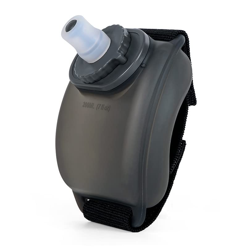 Running Water Bottles Handheld, 7Oz Bike Water Bottle with Adjustable Wrist, Reusable Leakproof Silicone Sports Jug for Marathon Runners Bicycle Cycling Hiking Climbing Jogging, Quick Hydration, Black - color: Black