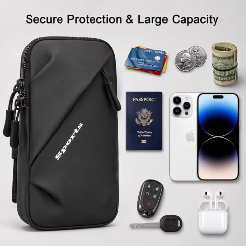 Phone Holder Arm Bands, Small Crossbody Shoulder Holsters Bag with Arm Band, Fits iPhone and All Cell Phones, Use for Running, Walking, Hiking & Biking (Plus Size,Black) - color: Black
