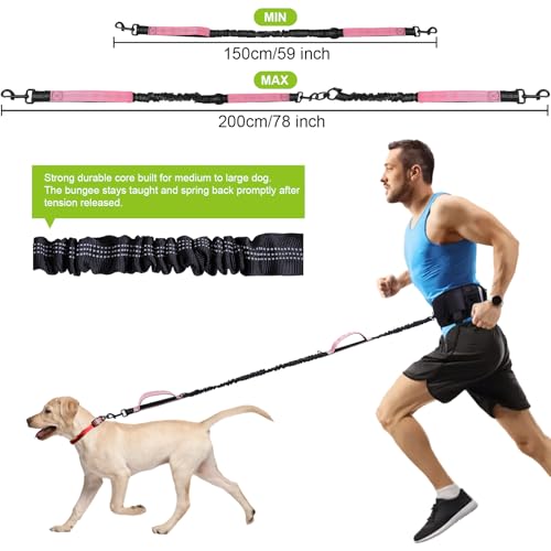 Hands Free Dog Leash, Waist Leash for Dog Walking, Running, Jogging (Pink) - color: Pink