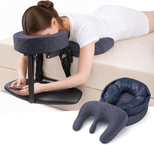 Massage Headrest for Bed, Head Holder & Face Cradle with Face Down Pillow - color: Blue, size: Full