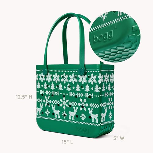 BOGG BAG Medium Tote – 15” x 12.5” x 5” – Essential Bags for Beach, Pool, Boat, Sports, Tailgating, Cruise, Travel - color: Ugly Sweater - Green