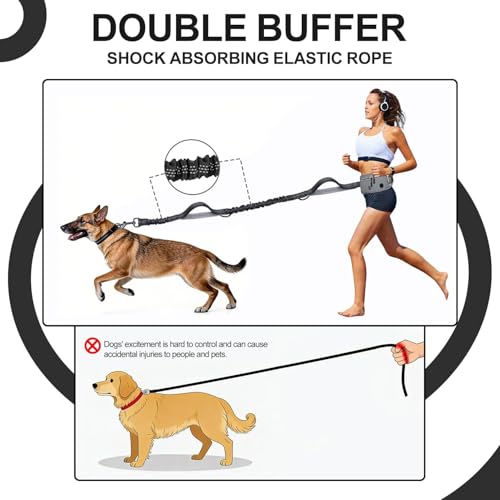 Hands Free Dog Leash with Partitioned Pouch Adjustable Waist Belt, Waist Leash for Dog Walking Running, Dual Handles,for Medium/Large Dogs - color: Grey
