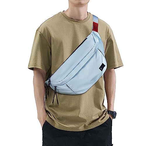 Fashion Large Crossbody Fanny Pack for Men Women,Waterproof Waist Bag fanny Packs belt bag sling bag with 5-Zipper Pockets,Carrying 7.9"phone,Blue-large - color: B-Light Blue-L