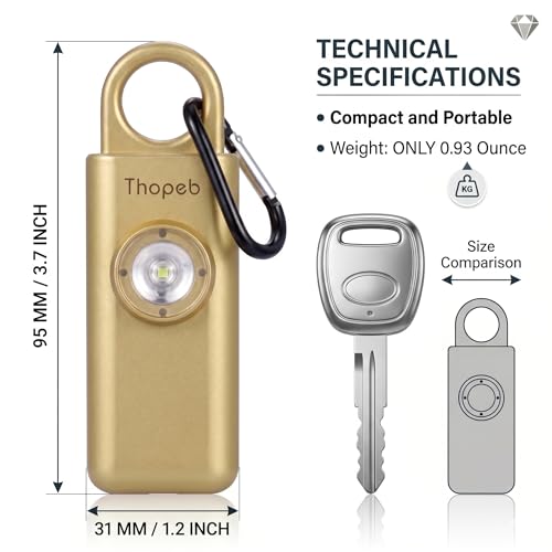 Thopeb Personal Safety Alarm for Women – Superior Loud Siren & SOS Strobe - color: Metallic Gold