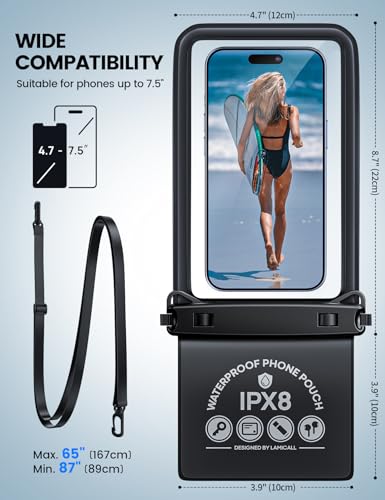 Lamicall Double Pocket Waterproof Phone Pouch, IPX8 Water proof Dry Bag - color: Black