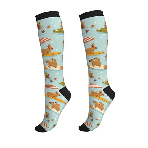 Compression Socks, Unisex 15-20 mmHg Knee High Support Socks - color: Cute Capybara