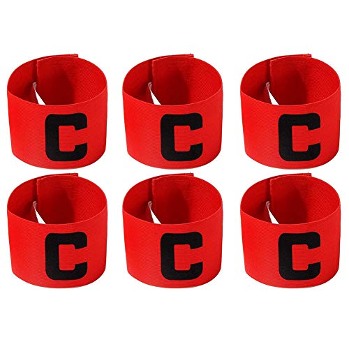 6 Pieces Elastic Soccer Captain Armband Adjustable Football Basketball Player Bands for Adult Youth - color: Red