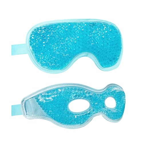 Cooling Eye Mask with Gel Bead 2 Pack Gel Eye Mask Cold Eye Mask for Relaxtion,Puffy Eyes Reusable Cold & Warm Compress for Puffiness,Dry Eyes,Headaches,Migraines,Stress Relief,Post Surgery - color: Blue-full&hole